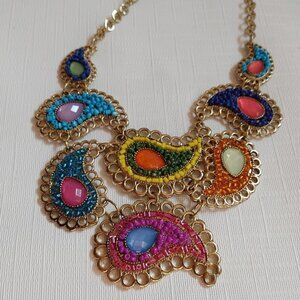FUN Beaded Paisley Statement Necklace. BRIGHT